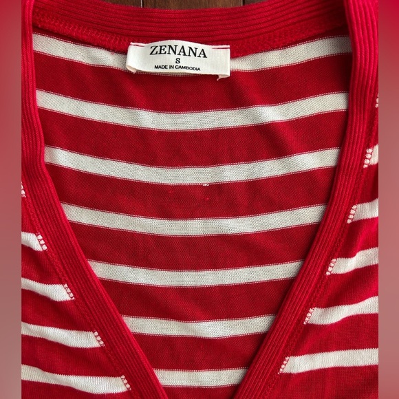 Zenana Red and White Stripe Snap Cardigan Shirt Size Small - Picture 2 of 6
